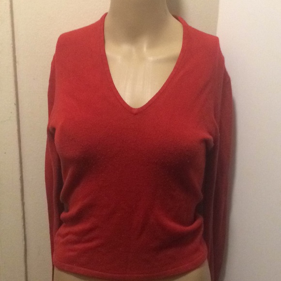 Women’s Red Casual Sweater Top Shirt Tee V Neck - Picture 2 of 5